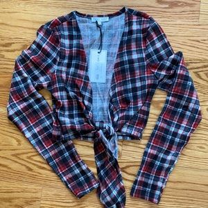 Red and black plaid crop open crop top. Brand new